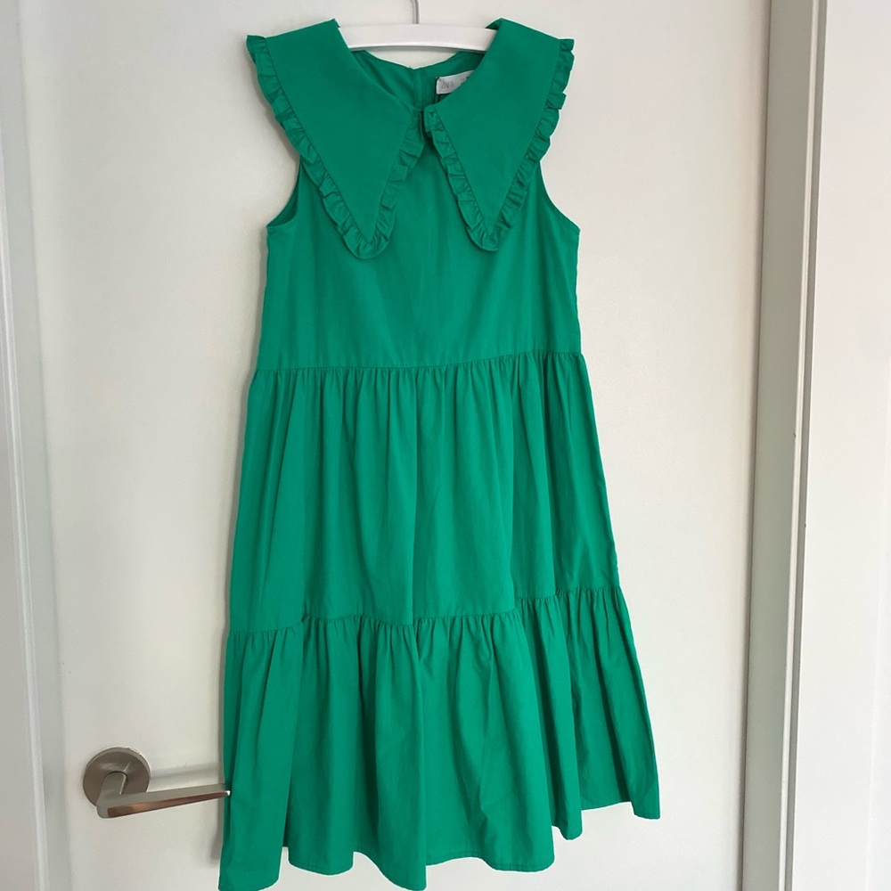 NWT Zara Kids Green Cotton Peter Pan Dress